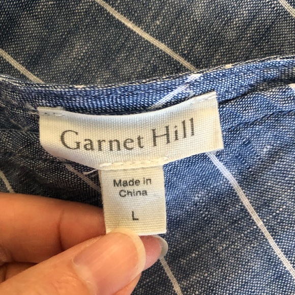 Garnet Hill 100% Linen V-Neck Boxy Tee Short Sleeve Cropped Striped Minimalist L - Picture 9 of 11